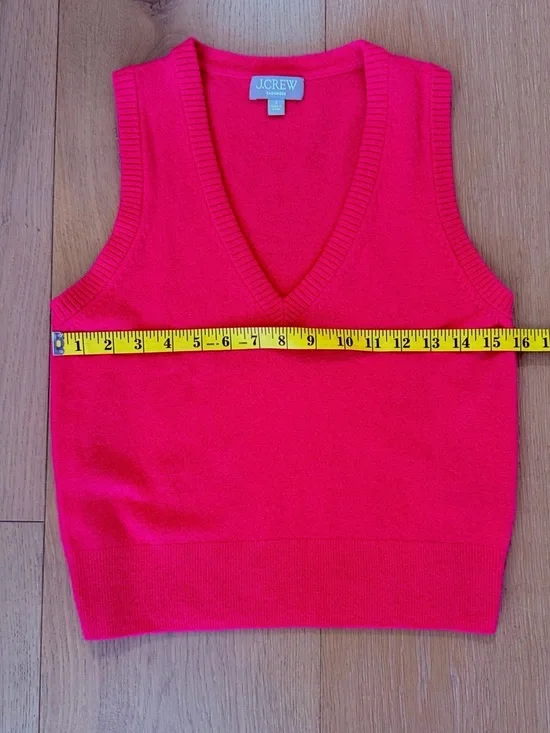 J. Crew Neon Berry Red Cashmere V-neck Sweater Vest - Sz. S - Picture 5 of 6